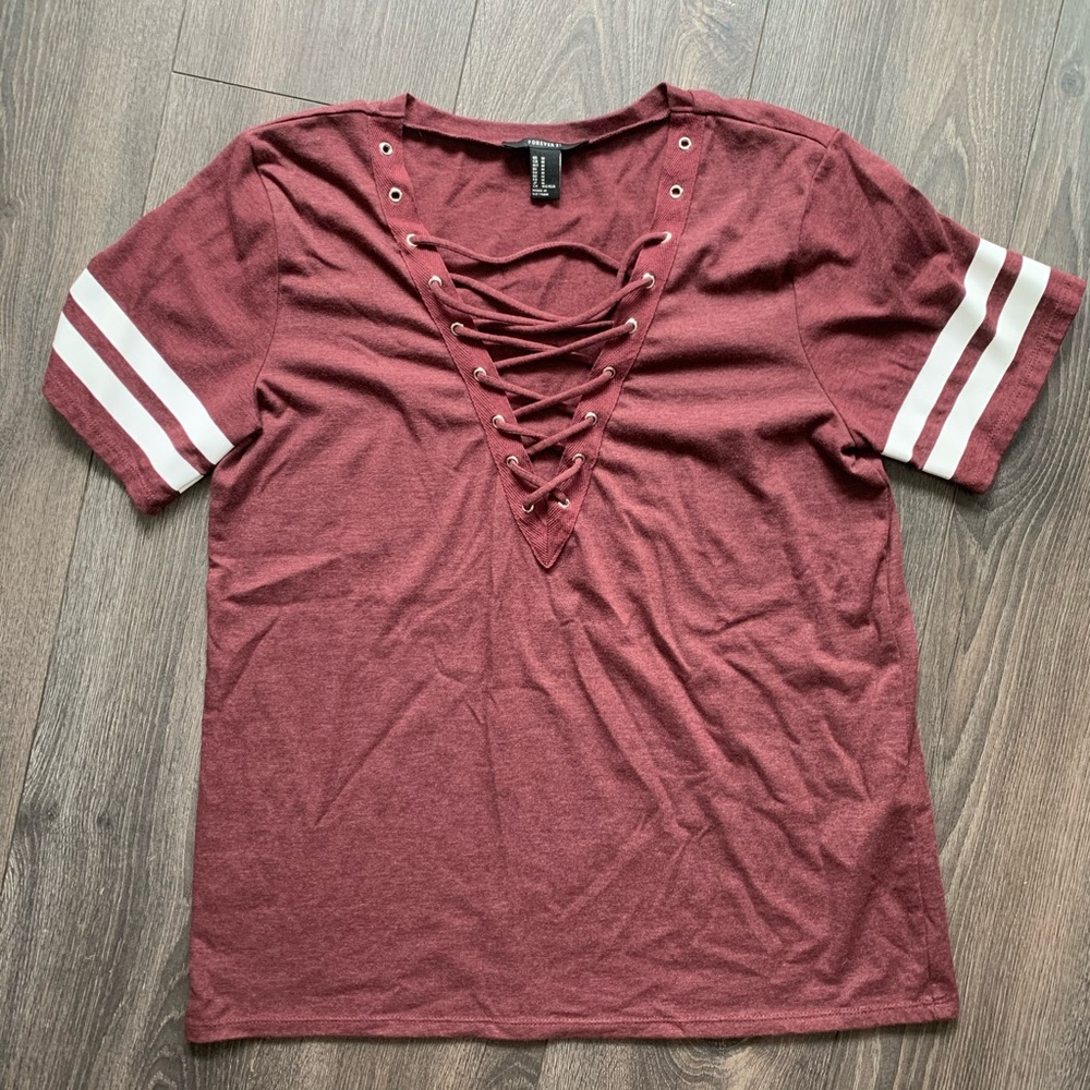 Laced V-Neck Jersey Stripe T-Shirt